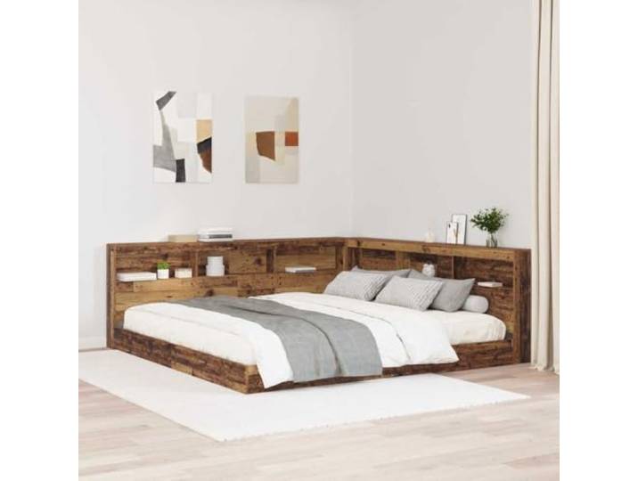 RJPLMFV Kopfteil zur Aufbewahrung von Holz, Ingenieurwesen, 200 cm L-Form, integrierte Regale, Ladestation, modernes Design für Schlafzimmer