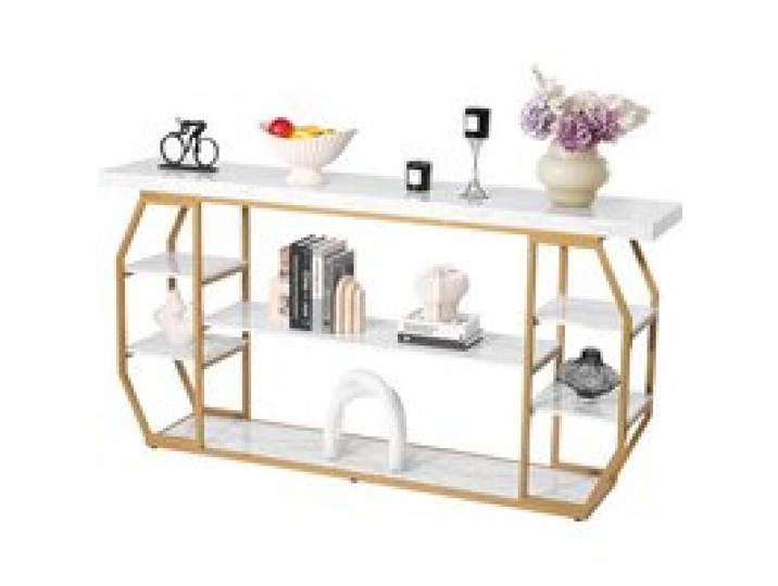 VEVOR Konsolentisch aus Marmor, moderner 3-stufiger Flurtisch (180 x 35 x 91 cm) für offene Aufbewahrung, goldener geometrischer Tisch mit Eisenrohren, Kippschutz und dreieckiger Unterstützung