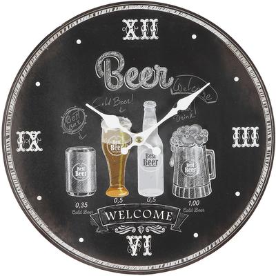 Wanduhr AMBIENTE HAUS "Wanduhr - Beer 28cm", schwarz, B:28cm H:25cm T:2cm, Wanduhren, Wanduhr