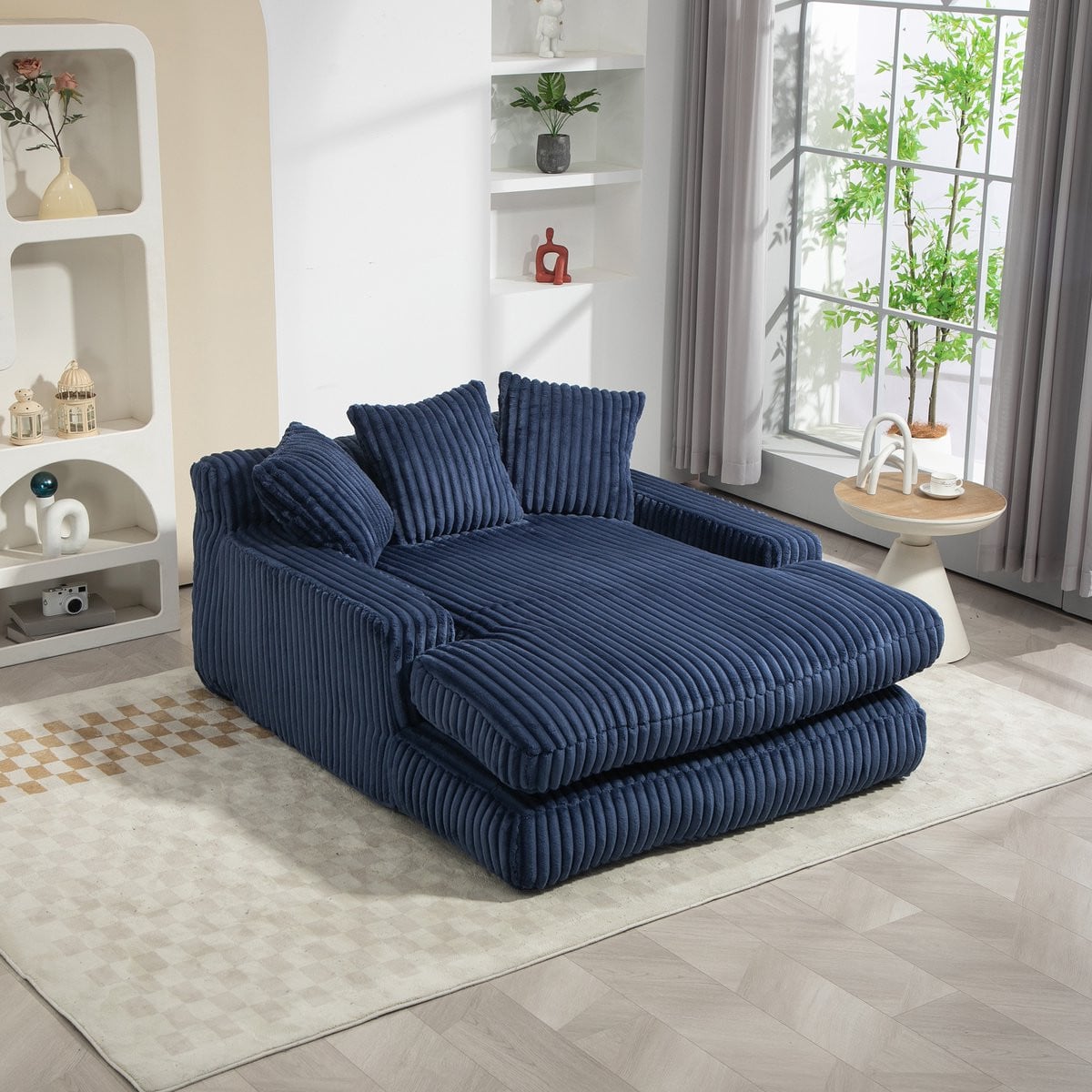 Cloud Couch Corduroy Fauteuilbank - Moderne Lounge Stoel met 3 Kussens - Marineblauw