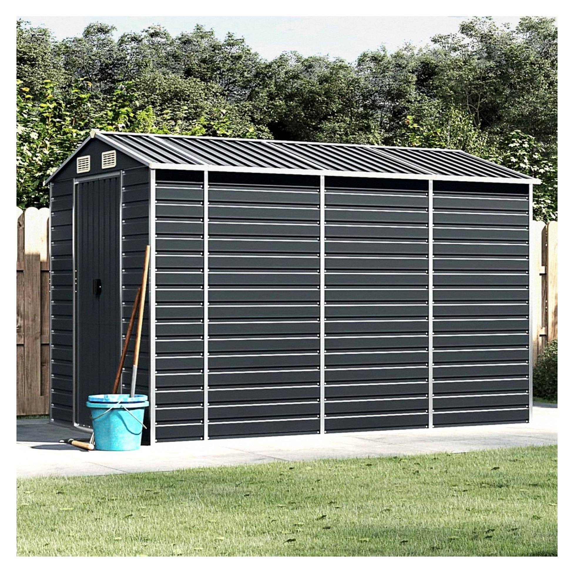 Gerätehaus Anthrazit 191x300x198 cm aus verzinktem Stahl, wetterfester Außenstauraum für Gartengeräte, Fahrräder und Mülltonnen
