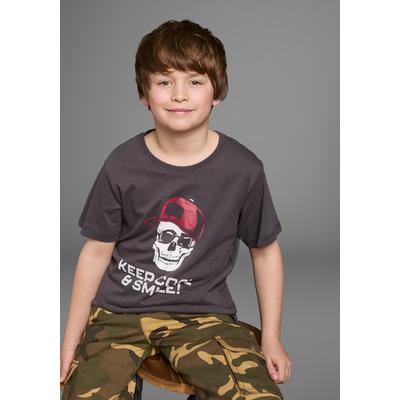 T-Shirt KIDSWORLD "Mit Sprüche-Print: KEEP COOL...", Jungen, Gr. 140/146, grau (anthrazit), Jersey, Obermaterial: 100% Baumwolle, bedruckt, Basic, Basic, Rundhals, Shirts T-Shirt, kurzärmelig, basic geschnitten, Rundhalsausschnitt, aus Baumwolle