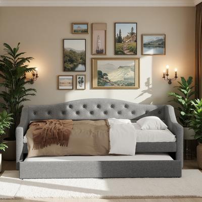 Upholstered Daybed with LED Belt and Trundle