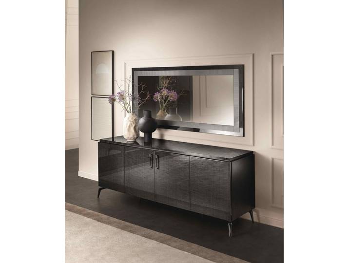 JVmoebel Sideboard Sideboard mit Spiegel in Schwarz, modern und funktional (Packung, 2 St., Maxim Sideboard mit Spiegel – Elegante funktionale Einrichtung), Made in Italy