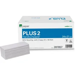 Cleanclub Handtuchpapier Plus 2-lagig 24,2x21cm V-Falz (1 Packung = 3800 Blatt)
