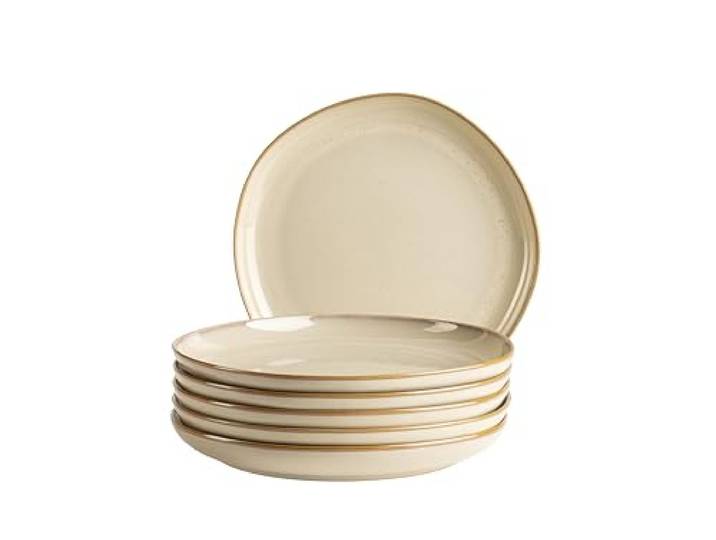 MÄSER Serie Cordelia, Desserteller Set für 6 Personen aus hochwertigem Steinzeug, 6-teiliges Tafelservice, unregelmäßige Geschirr Formen; Steinzeug, Sand