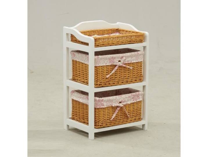 Commode - Bois - Blanc - 3 tiroirs en osier