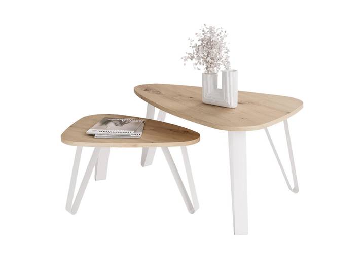 Idohome Satztisch NOA Stahlgestell, Freiform, Weiß / Artisan-Eiche, Eiche Artisan, Metall, Nachbildung, Holz Optik, Freiform,Freiform, 60x42x94 cm, Wohnzimmer, Wohnzimmertische, Couchtische