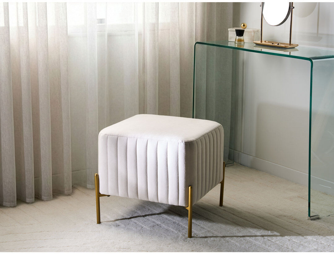 Canora Grey Footstool Benzant Velvet Off White 43cm H X 47cm W X 47cm D