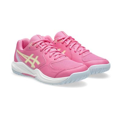 Tennisschuh ASICS "GEL-DEDICATE 9 GS", Kinder, Gr. 40, pink (dragon fruit, soft gelb), Synthetik, Schuhe, All-Court-Schuh für alle Untergründe
