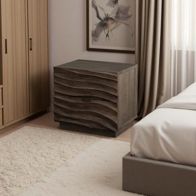 ZWYO HOSIMU 23.62 Inch Solid Wood Nightstand with 2 Drawers, Handle-Free Bedside Table