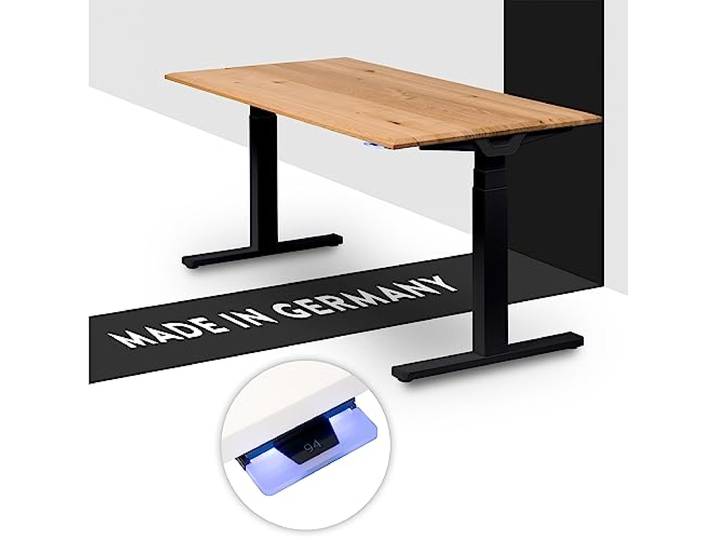 boho office® Premium Line Schreibitsch elektisch höhenverstellbar Premium Line - Tischgestell Schwarz, Tischplatte 160x80 Wildeiche Massivholz - Made in Germany, Kollisionsschutz, stufenlos