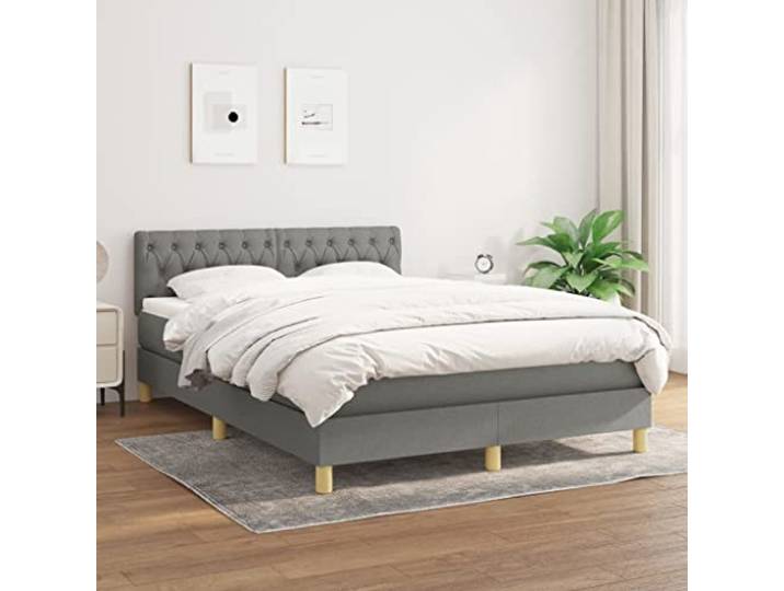 RJPLMFV Lattenrost mit Matratze, 140 x 200 cm, Dunkelgrau, Stoff Verstellbarer Kopf, Taschenfedern, Rückenstütze, mittelfest, Buch mit Anleitung (evtl. nicht in deutscher Sprache)