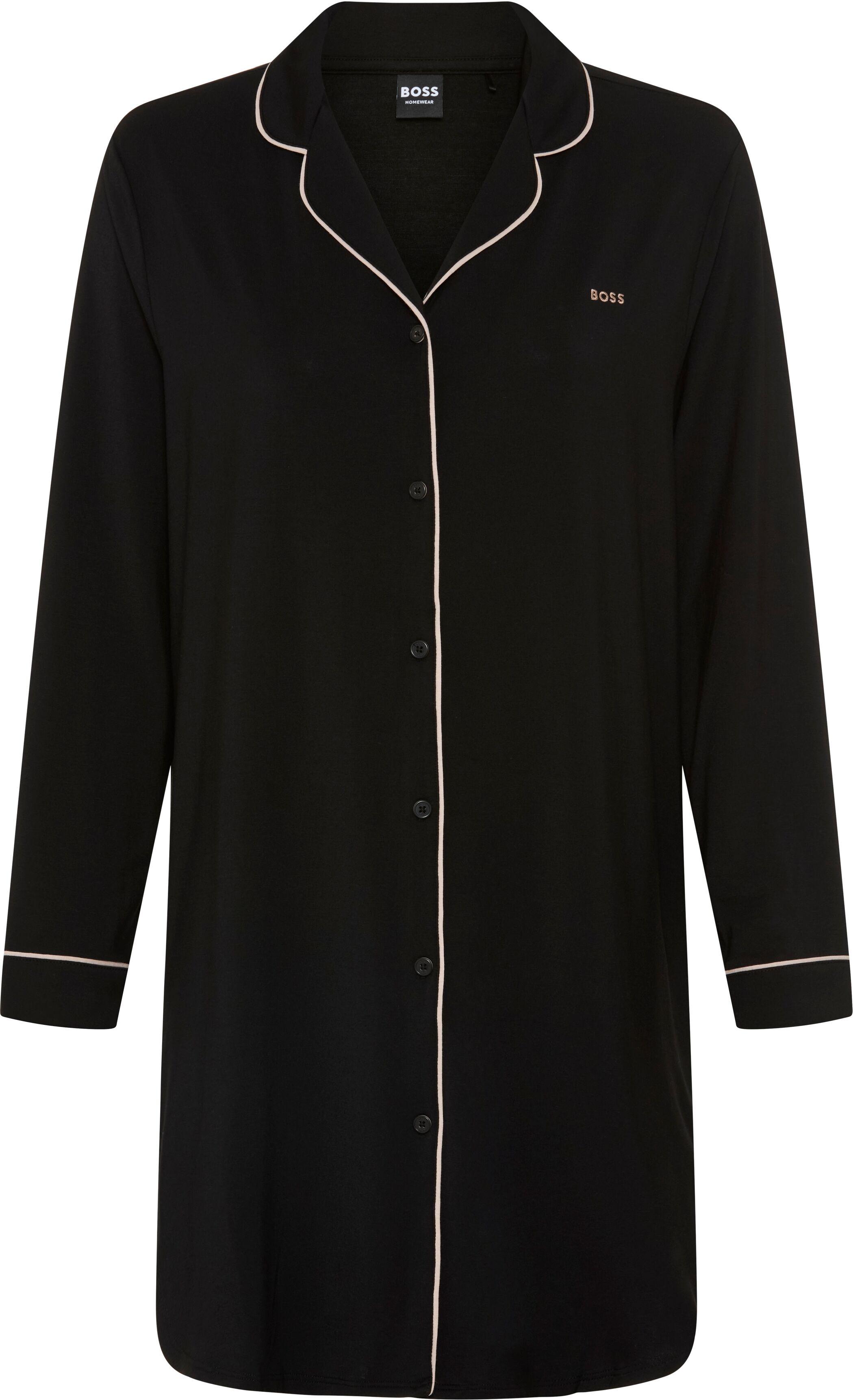 Nachthemd BOSS "Dreamline_Sleepshirt", Damen, Gr. M, N-Gr, Langarm, Web, schwarz 001, Web, Obermaterial: 95% Modal, 5% Elasthan, gerade, Kleider Nachthemd, im Hemdblusen-Stil