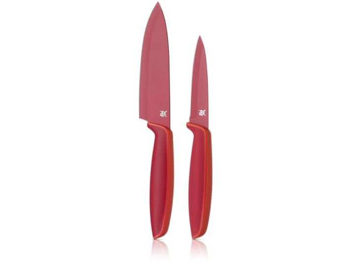 WMF Touch Messerset 2-teilig – scharfes Küchenmesser-Set aus Spezialklingenstahl, antihaftbeschichtet und ergonomisch geformt, mit Schutzhüllen, bestehend aus Kochmesser und Gemüsemesser, rot