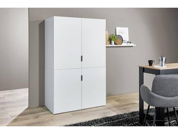 Miniküche >Heidelberg< Weiß, kompakt & funktional: Studentenküche 124x200x70 cm mit Kühlschrank-Nische, Schubladen, Türen, FSC-zertifiziert, Kabeldurchführung, 28 mm Arbeitsplatte – zerlegt geliefert