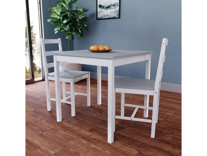 Ensemble table et chaises 2 places Yorkshire bois massif cuisine salle à manger blanc & gris