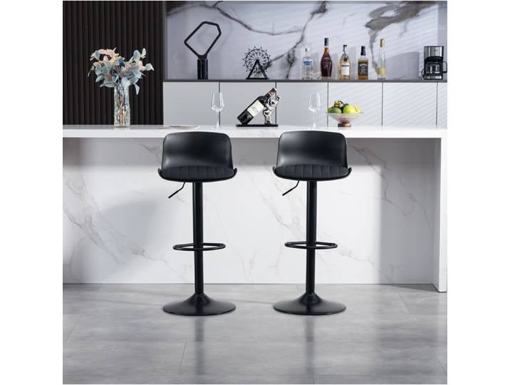 Tabourets De Bar Lot De 2 Noirs Sièges Hauts FloraGrace Pour Bar Et Cuisine Réglables Au Gaz 45x43x87-101cm