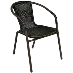 VCM Bistrostuhl  Stapelstuhl Balkonstuhl Gartenstuhl    dunkel-braun   Rattan Stahl   Gumminoppen / Gummikappen versehen   Maße H.73 x B. 53 x T. 60 cm