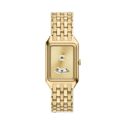 Quarzuhr FOSSIL "Raquel", gold (gelbgoldfarben, gelbgoldfarben), Armbanduhren, Damen, gelbgoldfarben, Quarzuhr, Armbanduhr, Edelstahlarmband, analog