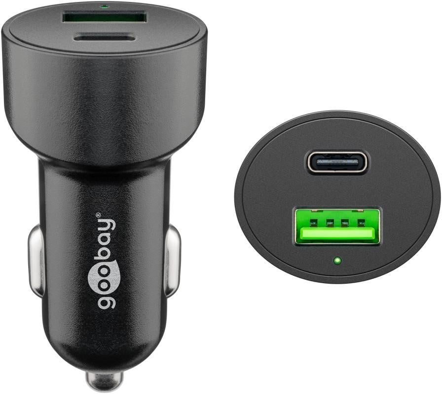 Goobay 39908 Dubbele USB-autolader met USB-C PD (48 W), zwart - 12/24 V USB-A/USB-C