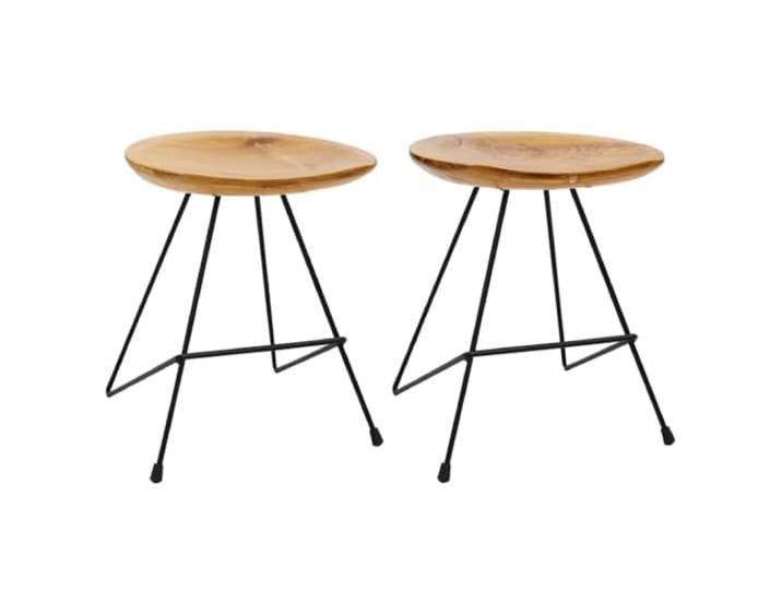 smnyxs Hocker aus massivem Teak, 2 Stück, mit Beinen aus Eisen Langlebiges Holz, glatte Oberfläche, rustikaler Stil, pflegeleicht, für den Innenbereich, natürliche Sitzfläche