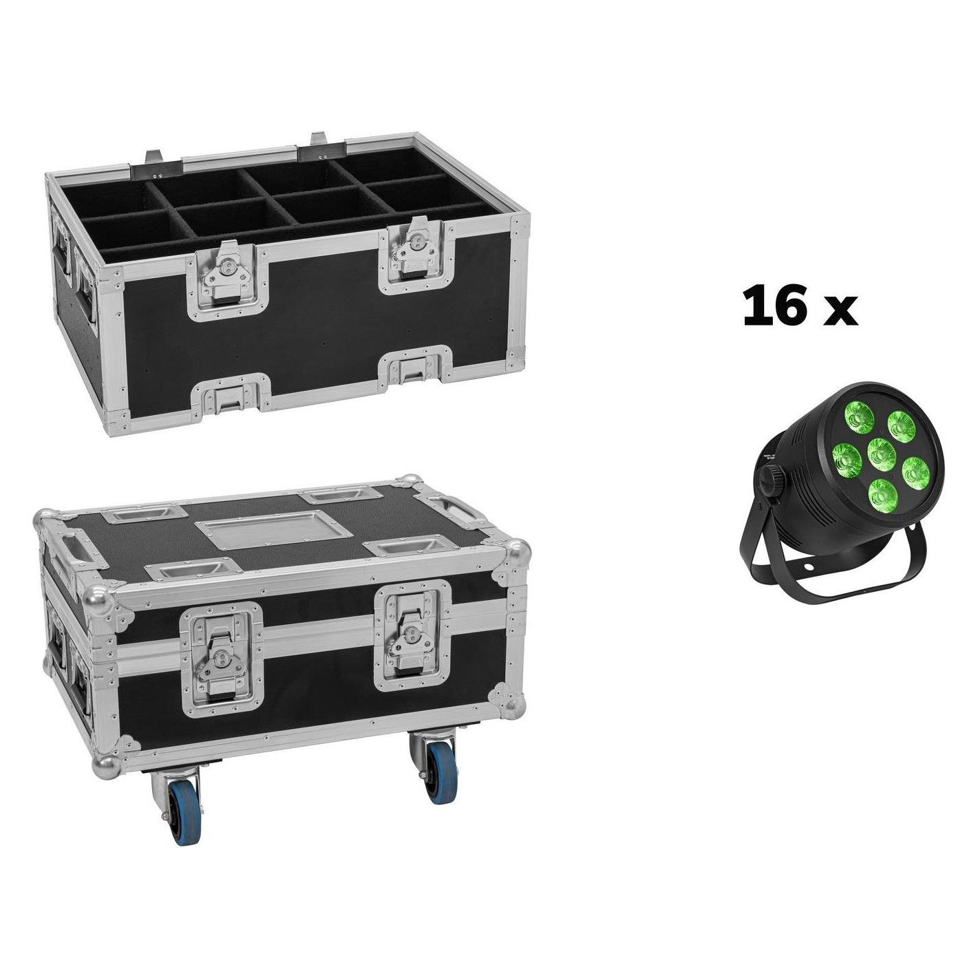 Eurolite Set 16x LED Silent Par 6 QCL Floor sw + Case (8 W, LED) (20001002)