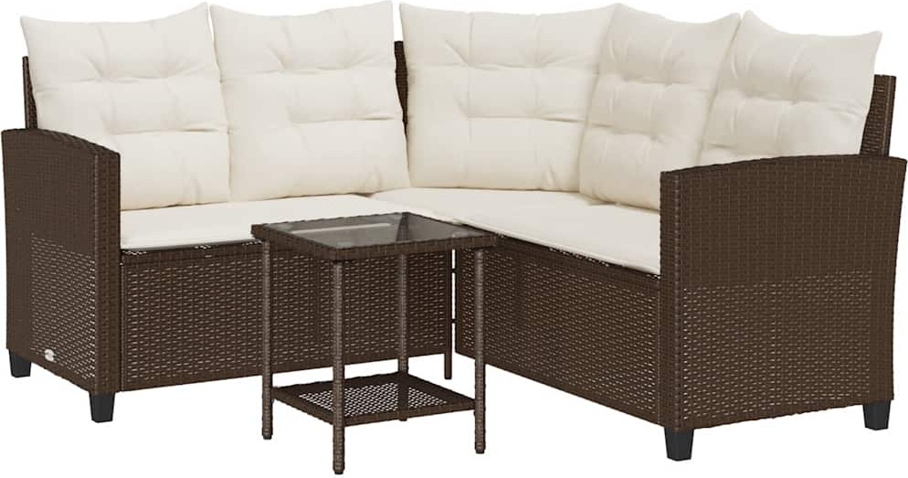 Gartensofa in L-Form mit Tisch und Kissen Braun Poly Rattan