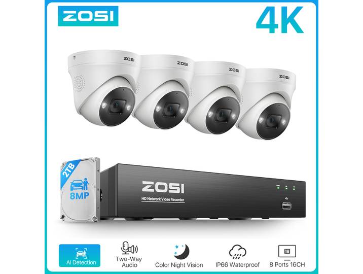 ZOSI-Kit de vidéosurveillance POE, système de caméra de sécurité IP, vision nocturne, détection AI, ensemble NVR CCTV domestique, document, 4K, 8MP, 5MP, 8CH, H.dissis