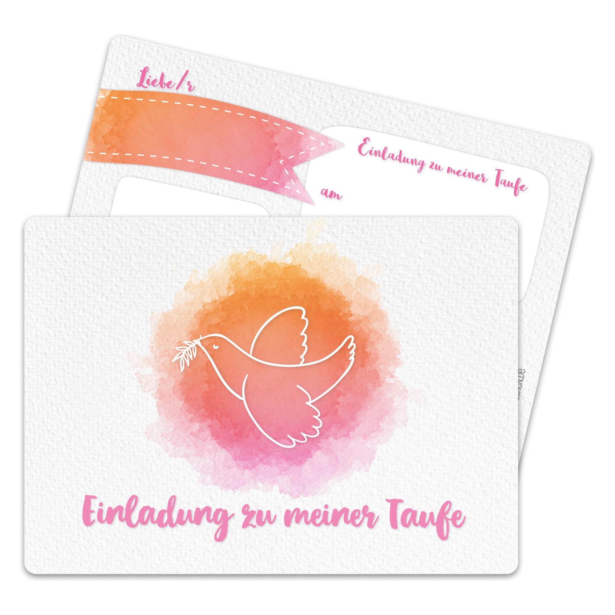 Papierdrachen 12 Einladungskarten zur Taufe - Taube aquarell rosa (12 Stk.) (71721706)