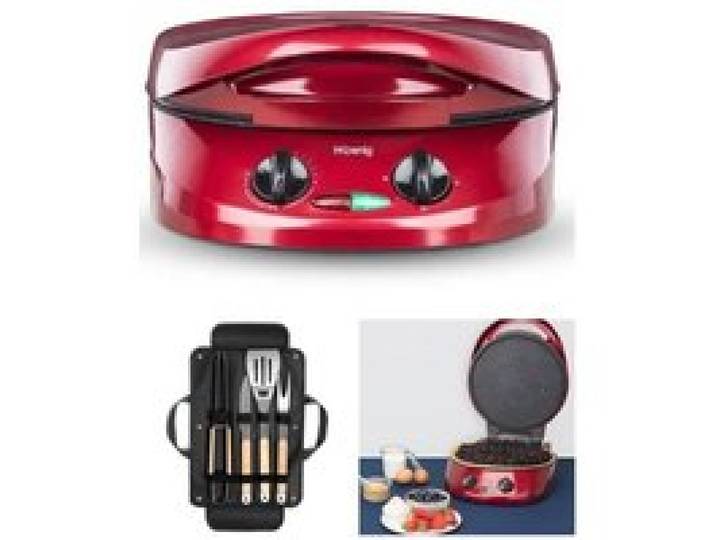 Four à tarte et pizza multifonction 1800 W Revêtement pierre antiadhésif Puissance 1800 W + Set 4 accessoires pour barbecue