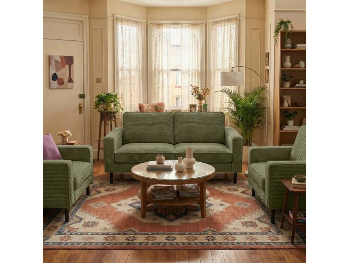 Livetastic 3-Sitzer-Sofa, Olivgrün, Metall, 188x85x92 cm, Stoffauswahl, Hocker erhältlich, Rücken echt, Wohnzimmer, Sofas & Couches, Sofas, 3-Sitzer Sofas