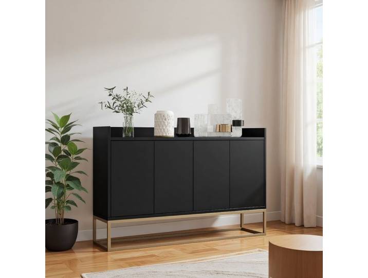 Buffet Buffet bahut Buffet bas salon avec 4 portes 120 x 30 x 80cm noir