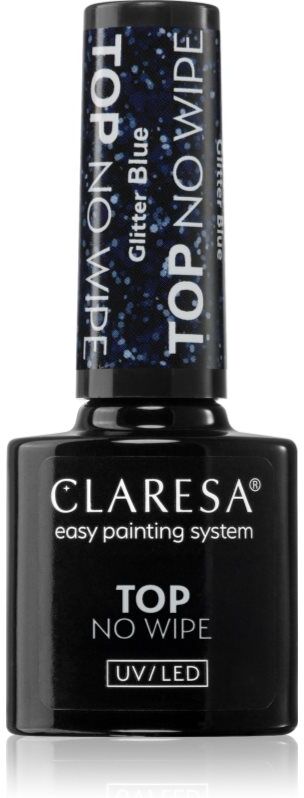 Claresa UV/LED Top Glitter No Wipe gel top coat glittering shade Glitter Blue 5 g