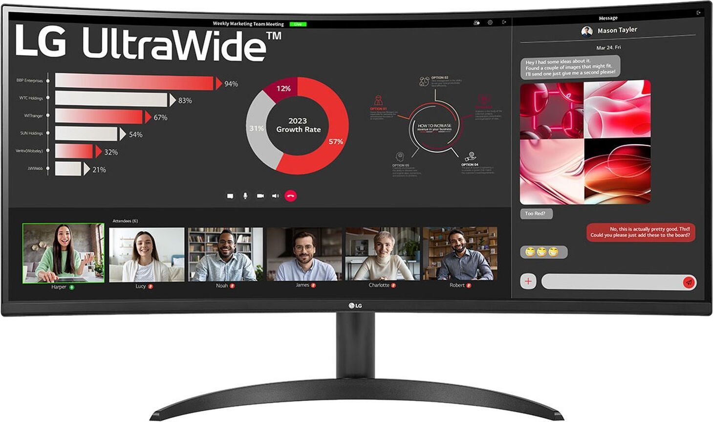 LG Electronics 34WR50QK-B UltraWide Curved Monitor, 34 inch, QHD, 21:9, DisplayPort en HDMI, zwart