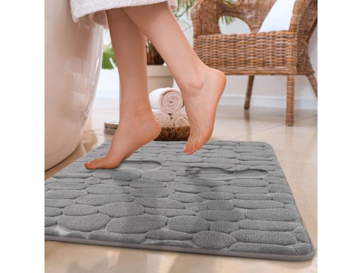 Badematte PACO HOME Corby 256, Memory-Schaum Effekt , grau, H:13mm, Polyester, Badematten, Badematte, Badteppich, Uni Farben, Motiv Steine, Hoch-Tief Effekt