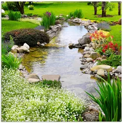 Wallario Gartenposter Rund, 120 cm Durchmesser Blumen am Teich