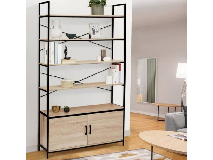 IDMARKET Etagère XL 5 niveaux avec placard DETROIT design industriel 170 CM