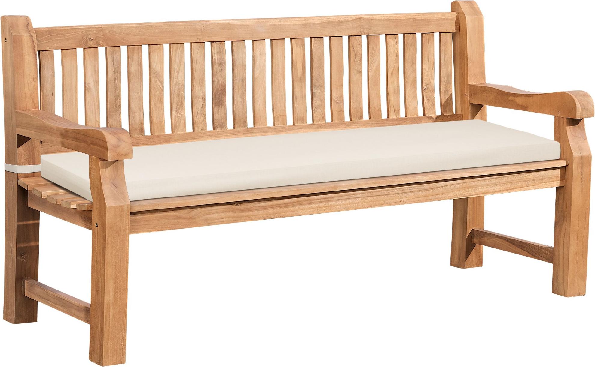 Teakbank LUKAS mit Sitzkissen 180 cm - 180x61x93cm, Teakholz, Creme | Gartenbank Holzbank Outdoor-Bank