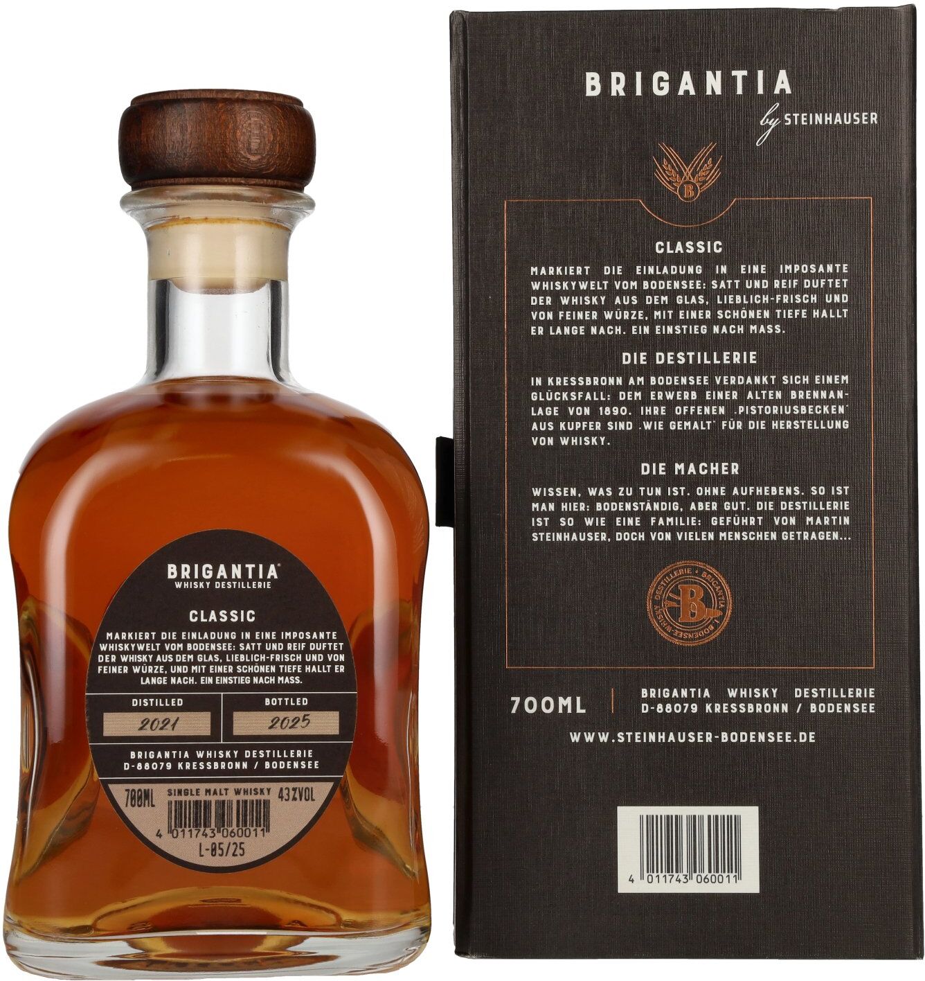 Steinhauser BRIGANTIA CLASSIC Single Malt Whisky Limited Edition 43% Vol. 0,7l in Geschenkbox