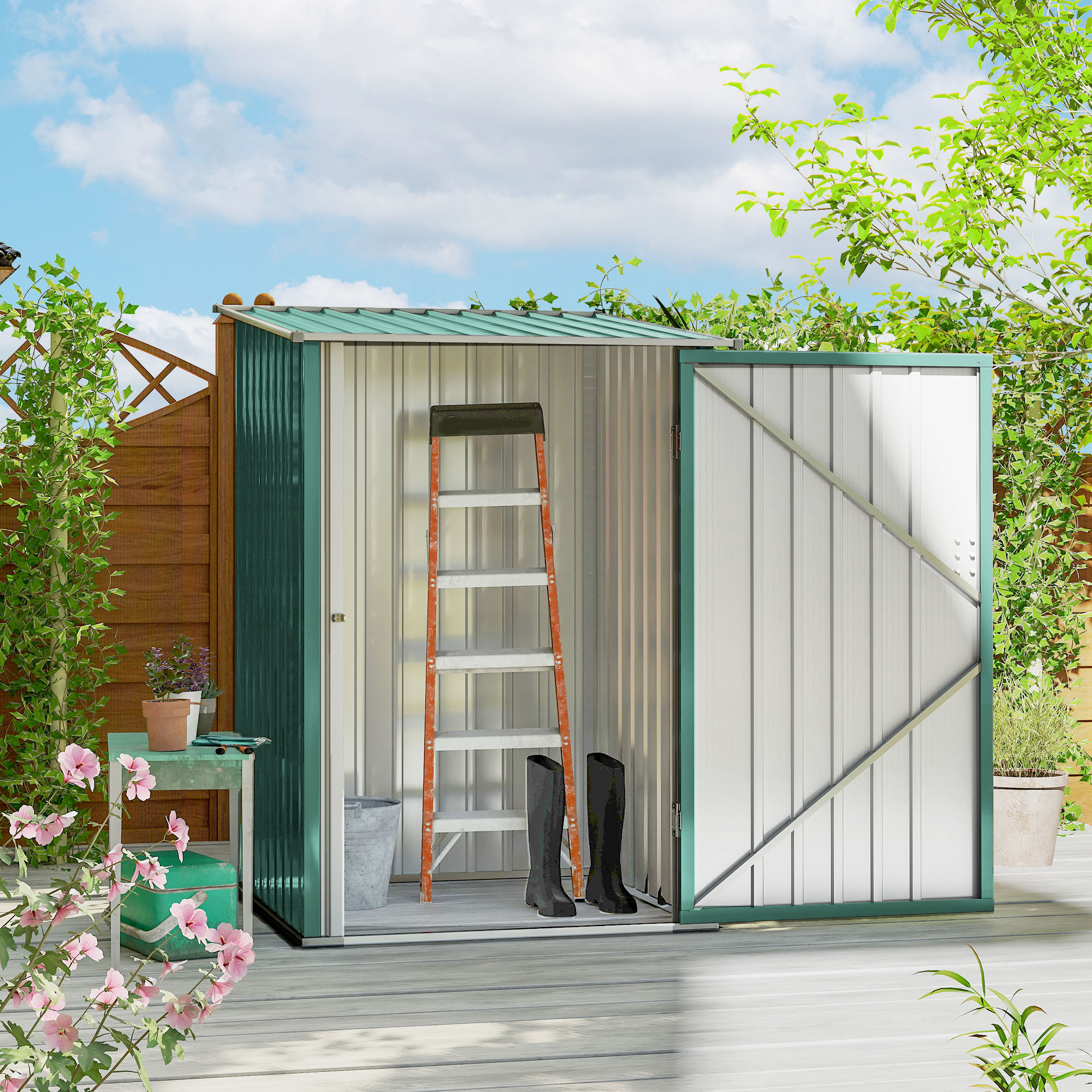 Outsunny Casetta da Giardino Porta Attrezzi in Acciaio Galvanizzato e Porta, 100x103x160cm, Verde   Aosom Italy