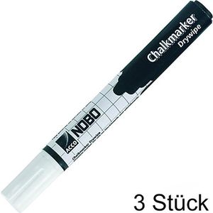 Nobo Kreidestifte Drywipe 34438398, weiß, Strichbreite 4mm, Rundspitze, 3 Stück