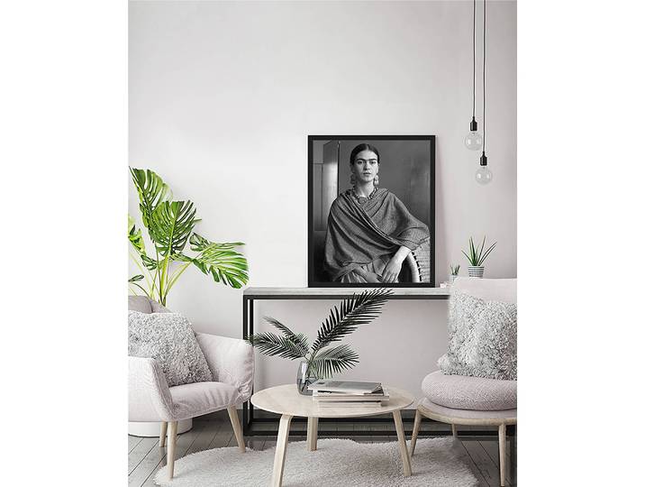 Tableau déco Frida Kahlo II Cadre : hêtre massif verni Revêtement : plexiglas Noir 53 x 63cm