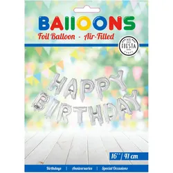 Globos Europe Folienballontext „Alles Gute zum Geburtstag“ Silber