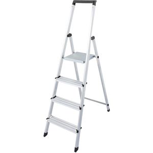 Euroline Stehleiter Nr. 618, 6180004, mit Plattform, aus Aluminium, bis 150kg, mit 4 Stufen