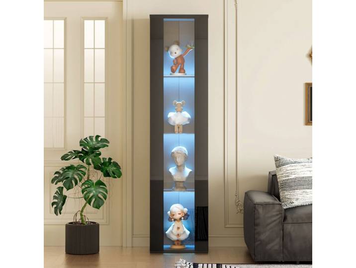 Vitrine en verre LED - Dimensions 40x29x170 cm - Cloison en verre transparent - Éclairage LED multicolore