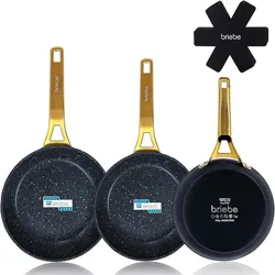 Briebe Gold Titanium Set 3 Antihaft-Induktionspfannen Titan 18-20-24cm, Geschmiedetes Aluminium, Schwarz