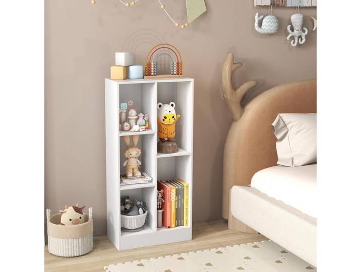 DREAMADE Étagère à 5 Cubes Bibliothèque avec Compartiments de Rangement Ouverts&2 Kits Antibasculement Organisateur Placard