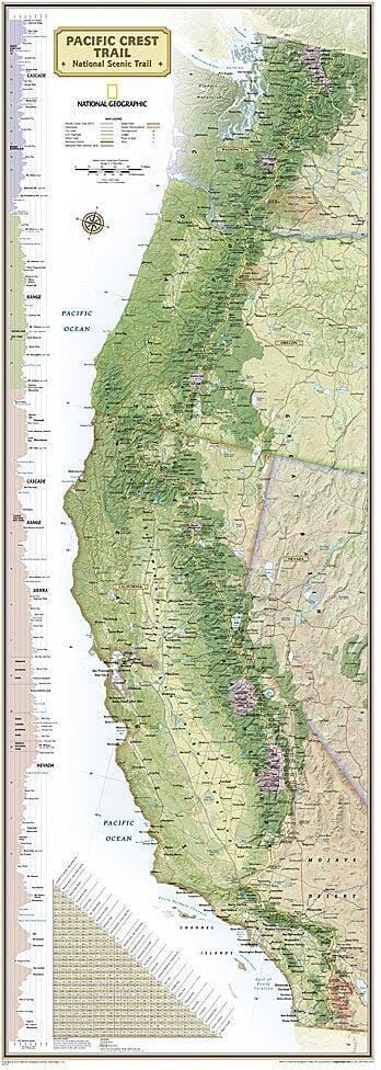 Carte murale plastifiée du Pacific Crest Trail   National Geographic