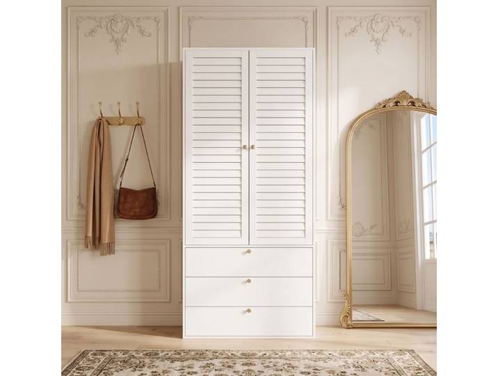 Armoire avec 2 portes-portes à persiennes-armoire porte tournante avec 1 tringle-2 portes et 3 tiroirs-armoire moderne-chambre